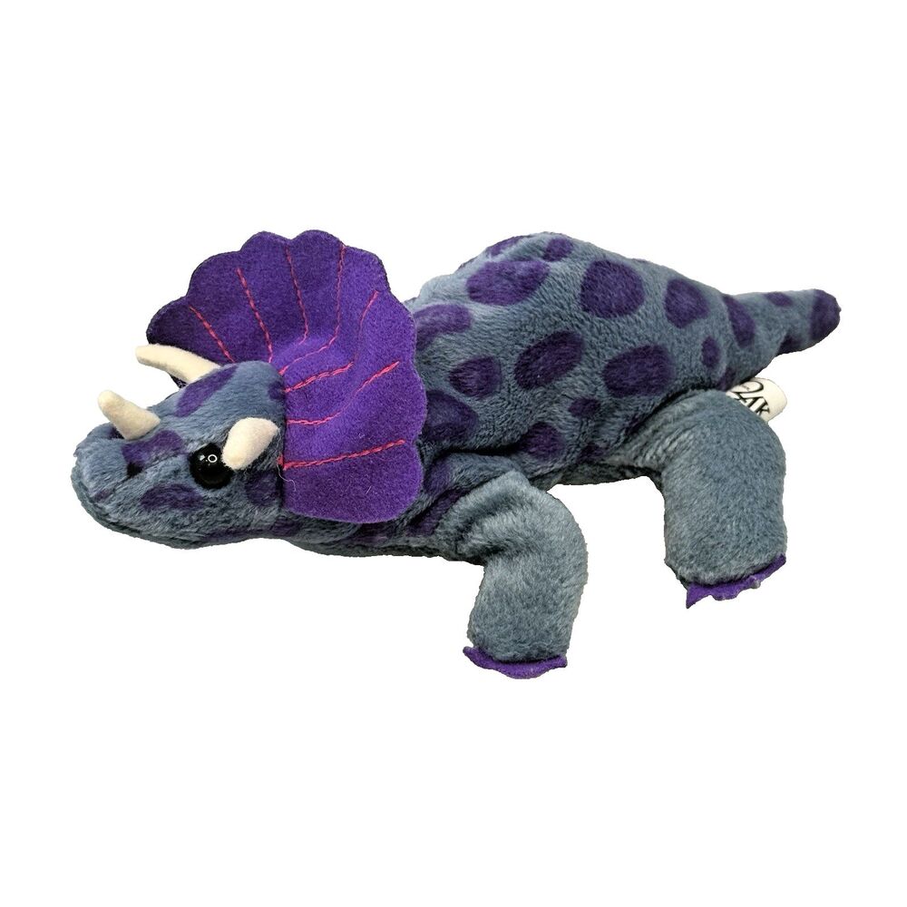 24K Company Fantasaurs 1997 Purple Triceratops Dinosaur Beanie Plush EUC